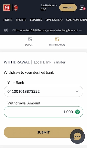  withdrawal M88 3